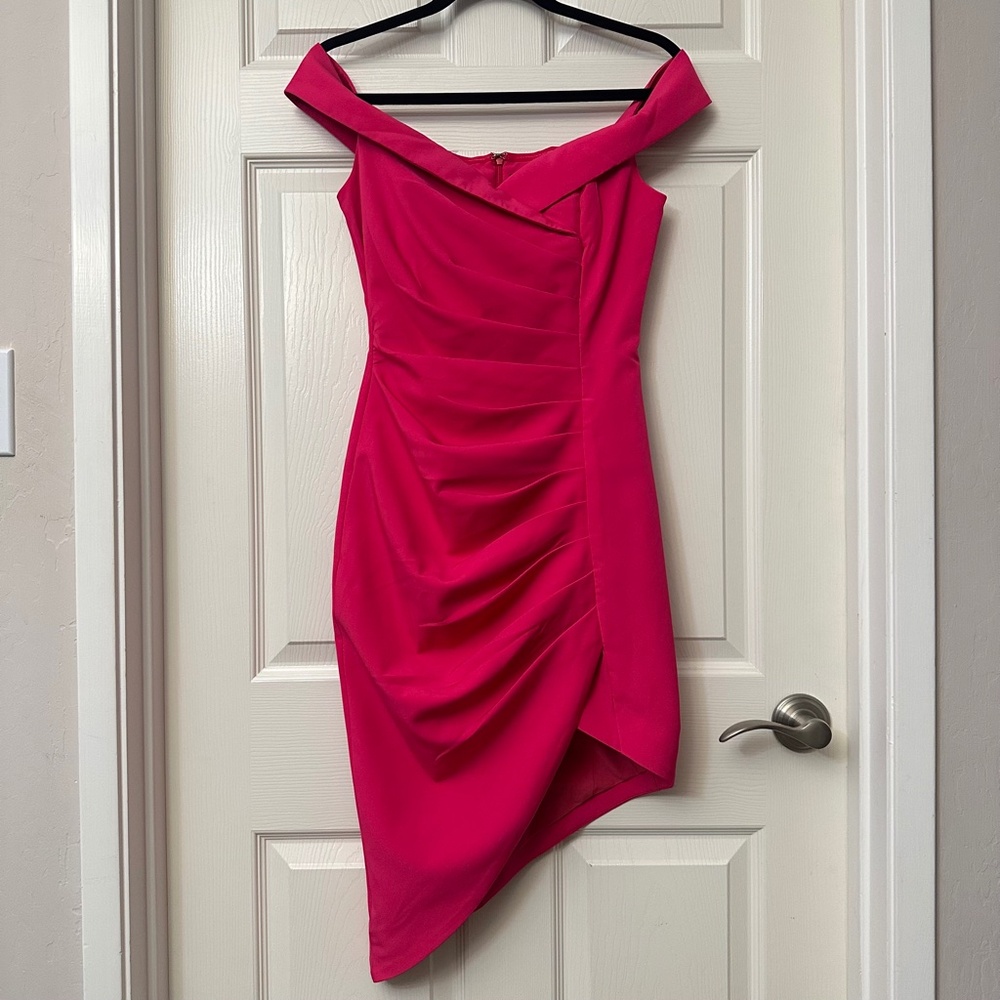 Lavish Alice Hot Pink Asymmetrical Bodycon Dress - Picture 2 of 13